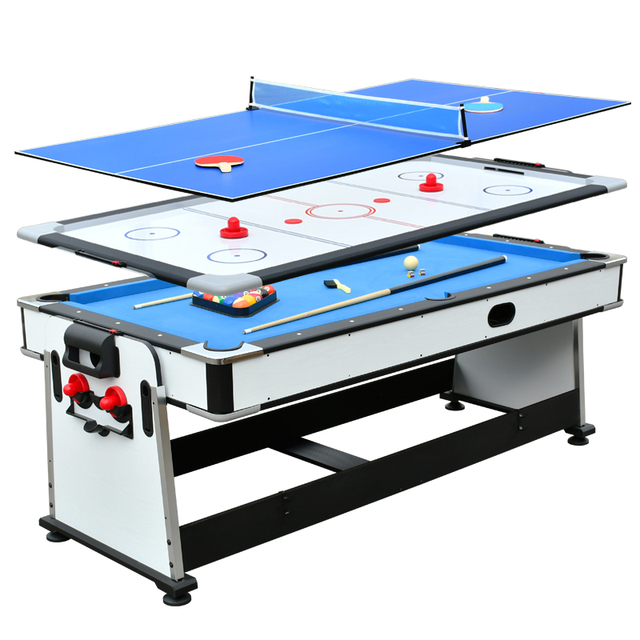 Popular 7 Feet 4-in-1 Swivel Multi Game Table, Combo Game Table with Billiard, Air Hockey Table Tennis and Dinning,  TM-2137
