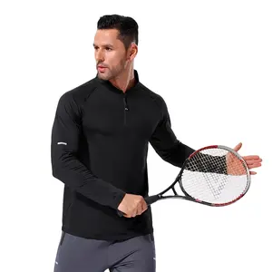 Haute qualité séchage rapide hommes sport 1/4 Zip pull T-Shirt à manches longues course Gym vêtements Fitness Compression chemise