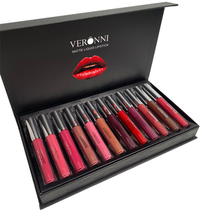 VERONNI 12 pcs/set Kit rouge à lèvres longue durée Waterproof Liquid Matte Lipgloss Set avec crème minérale pour les lèvres - Product Image 1