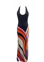 Robe midi décontractée imprimée sans manches dos nu moulante pour femme, collection été très prisée
