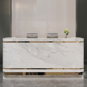 Escritorio de recepción con luz LED moderno de <span class=keywords><strong>Estetica</strong></span> en oro blanco para uso minorista en hospitales y hoteles, superficie brillante ecológica hecha de madera - Product Image 6