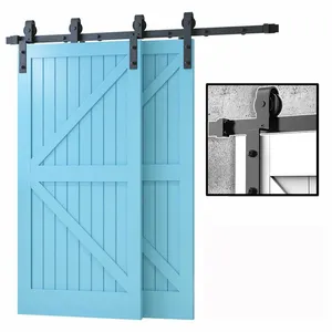 Door Sliding Barn RHETECH Bypass Sliding Barn Door Hardware Track Bent Hanger System