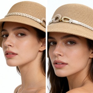 Chapeaux de paille Panama HZM-26217 à large bord pour femme, avec bandes colorées, pour l'été, la plage, les fêtes et les voyages - Product Image 2