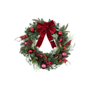 Couronne de Noël créative en pin et baies rouges pour décoration de porte, fournie directement par l'usine - Product Image 1
