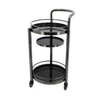 Chariot de bar mobile de luxe moderne en acier inoxydable rond pour boissons, bar à vin d'hôtel, or rose et noir