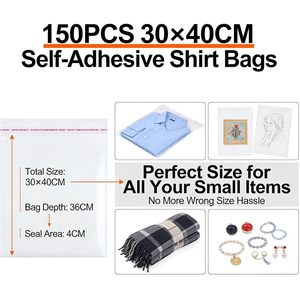 Paquete de 150 Bolsas de Celofán, Bolsas de Polipropileno Resellables para Ropa, Bolsas de Embalaje Autoadhesivas de Celofán OPP (1216) - Product Image 2