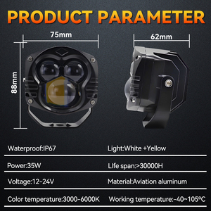 Faro LED de diseño de mono para motocicleta, doble color, 35W, 3 lentes, luz de conducción, antiniebla impermeable para ATV, coche, camión - Product Image 2