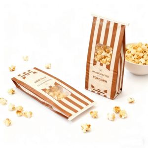 Hot Sale Brown Kraft Paper <b>Bag</b> With Window Square Bottom Food Grade Eco-Friendly Recyclable for Popcorn and Food <b>Packing</b> - Product Image 3