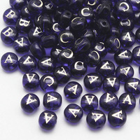 5 perles alphabet bleu foncé de 8 mm, perles d'espacement en verre, perles rondes double face avec lettres dorées A-Z pour la fabrication de bijoux DIY