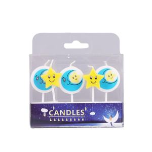 Bougies d'anniversaire de dessin animé, nouveau design, mignonnes, créatives, en forme de pentacle, <span class=keywords><strong>visage</strong></span> souriant, décoration de gâteau en cire de paraffine - Product Image 1