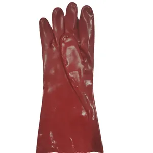 热销30至45厘米100% 棉互锁衬里全涂层红色光滑Pvc手套
