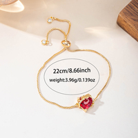 Bracelet ajustable en or éblouissant avec cœur en zircon cubique rouge rubis et chaîne en cage, bijoux étincelants pour femmes, cadeaux