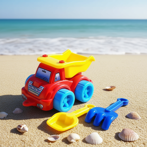 Kids <b>Beach</b> Dump Truck Toy with Shovel and Rake <b>Plastic</b> Sand Play Set Mesh Packed - Product Image 2