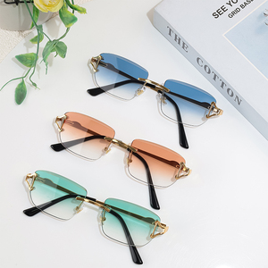 HBK 2025 Fashion Frameless <strong>Sunglasses</strong> with <strong>Blue</strong> Gradient <strong>Lens</strong> Rimless Alloy Frame Luxury Logo for Men Women's Shopping Travel - Product Image 2