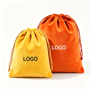 Sac à cordon en velours imprimé avec logo personnalisé, pochette en velours doux pour bijoux, câbles, petits accessoires électroniques, sac de rangement - Product Image 4