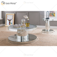 Table Basse Moderne de Luxe en Verre avec Dessus Rond Effet Diamant, Vente en Gros, pour Salon, en Bois et Diamants Écrasés Dorés