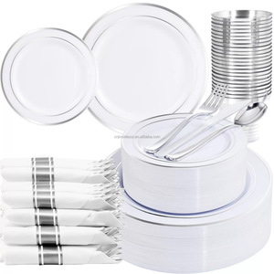 Ensemble de couverts jetables en plastique à bord doré, vaisselle pour 10 invités, articles de table élégants pour dîners - Product Image 6