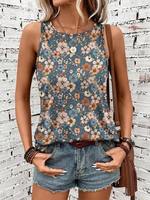 Débardeur Confortable Femme Col Rond Ample Imprimé Floral Bohème Vintage Sans Manches Vente en Gros OEM pour l'Été