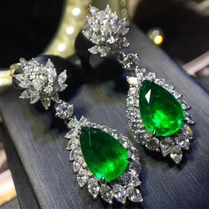Luxury 18k White Gold <strong>Drop</strong> <strong>Earrings</strong> Trendy Fine Natural Green <strong>Emerald</strong> for Wedding or Gift Wholesale for Women - Product Image 3