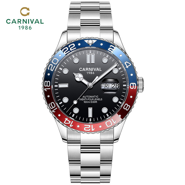 I&W CARNIVAL Luxury Automatic Diver Mechanical Watch Men Stainless Steel Case 41mm Seiko Sport Business Style Power Reserve