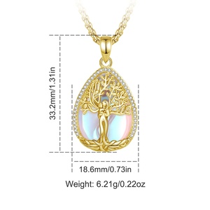 <span class=keywords><strong>Gioielli</strong></span> Divini Femminili Madre e Figlio, Collana con Pendente Albero della Vita a Goccia Placcato Oro 18K con Pietra di Luna e Zircone - Product Image 2