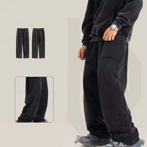 Pantalon de printemps à jambe droite ample de style américain pour homme avec anneaux en fourrure et pantalon de survêtement en tricot lavé pour homme - Product Image 2