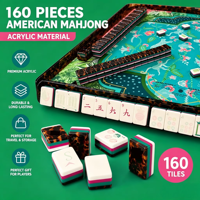 Table de Mahjong Américain de Luxe Style Tortue, 160 Tuiles Standard, 4 Couches, Acrylique Gravé, Pliable, Portable, Durable