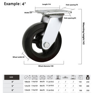 Abnehmbare Gummi-Industrierollen mit Metallseitenbremse, Zink-Chrom-Beschichtung, Hochbelastbare Schwarze Räder und Lenkrollen - Product Image 2