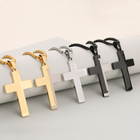 Collier pendentif croix style punk avec chaîne maille forçat en acier inoxydable plaqué or 18 carats/argent/noir, bijoux unisexe pour soirée