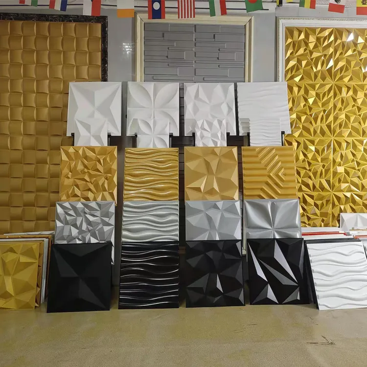 Çin üreticileri PVC duvar kağıdı 3d duvar paneli altın parlak altın elmas duvar paneli 3d sanat süslemeleri