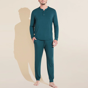 Nouveau design <span class=keywords><strong>de</strong></span> <span class=keywords><strong>haut</strong></span> à manches longues et <span class=keywords><strong>de</strong></span> pantalon long <span class=keywords><strong>de</strong></span> style Henley Ensemble 2 pièces Pyjamas pour hommes pour l'automne - Product Image 5