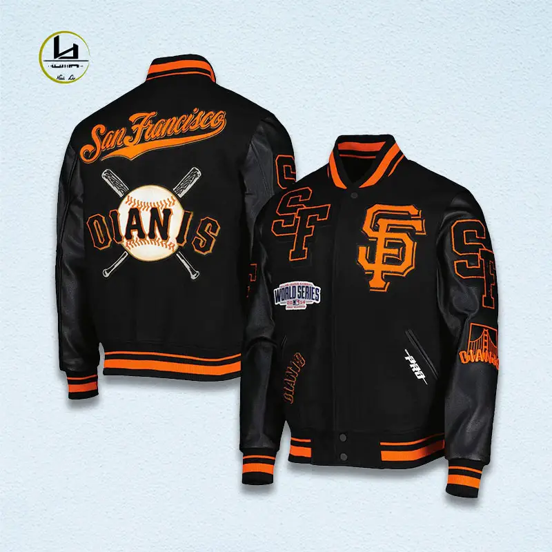 Vente en gros d'usine HL veste Letterman noire pour hommes serviette de haute qualité broderie designer streetwear veste universitaire équipe de baseball