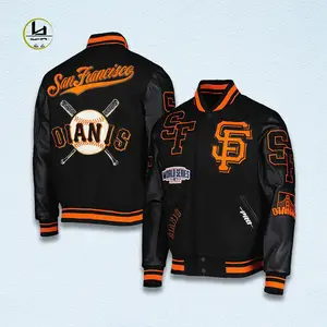 Hl Fabriek Groothandel Zwarte Letterman Jas Mannen Hoge Kwaliteit Handdoek Borduurwerk Designer Streetwear Honkbal Team Varsity Jas