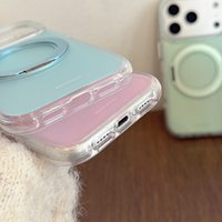 Coque de téléphone antichoc translucide anti-jaunissement avec anneau magnétique rotatif à 360° et béquille pour iPhone 17 16 15 Pro Max