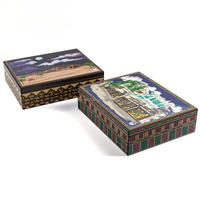 Boîte cadeau en MDF brillant faite à la main, boîte à rabat personnalisée à motif géométrique pour l'emballage des fêtes islamiques du Ramadan et de l'Aïd