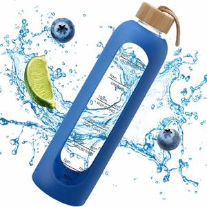 Bouteille d'eau en verre borosilicate personnalisée avec logo, grande capacité 1000 ml, avec manchon en silicone, sans BPA, anti-fuite, sans danger pour les aliments - Product Image 2