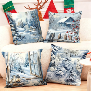 Những chiếc gối trang trí hình xứ sở thần tiên mùa đông ấm cúng tô điểm cho chiếc ghế sofa trang nhã với những chiếc tất Giáng sinh và những chiếc gạc tuần lộc. - Product Image 1