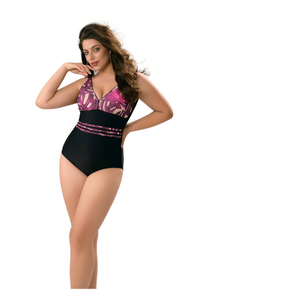 Costume da bagno intero HDJ Plus Size con controllo pancia, vita alta, stampa monokini, da donna, taglie 42 44 46 48 - Product Image 4