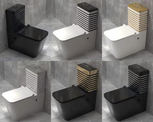 Amélioration de la salle de bain Toilette blanche à rebord doré WC Combinaison de lavabo de toilette Nigeria Mise à niveau compétitive 1 pièce Toilette à <span class=keywords><strong>prix</strong></span> réduit - Product Image 5