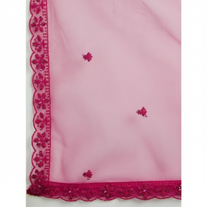 Exquisita Red De Lentejuelas Rosa Sangeet Wear Lehenga Choli Con Dupatta - Product Image 1