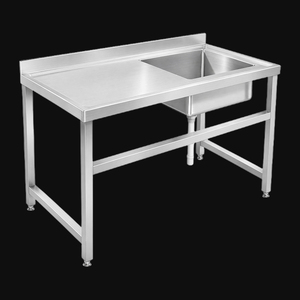 Évier commercial en acier inoxydable SUS304 à cuve unique avec plan de travail, pare-éclaboussures et support au sol pour cuisines de restaurant - Product Image 3