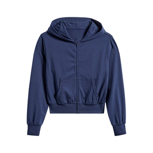 Sweat à capuche zippé lavé à l'acide pour femmes manches longues et fermeture avant poche personnalisée vêtements de sport de style court pour le printemps et l'automne - Product Image 1