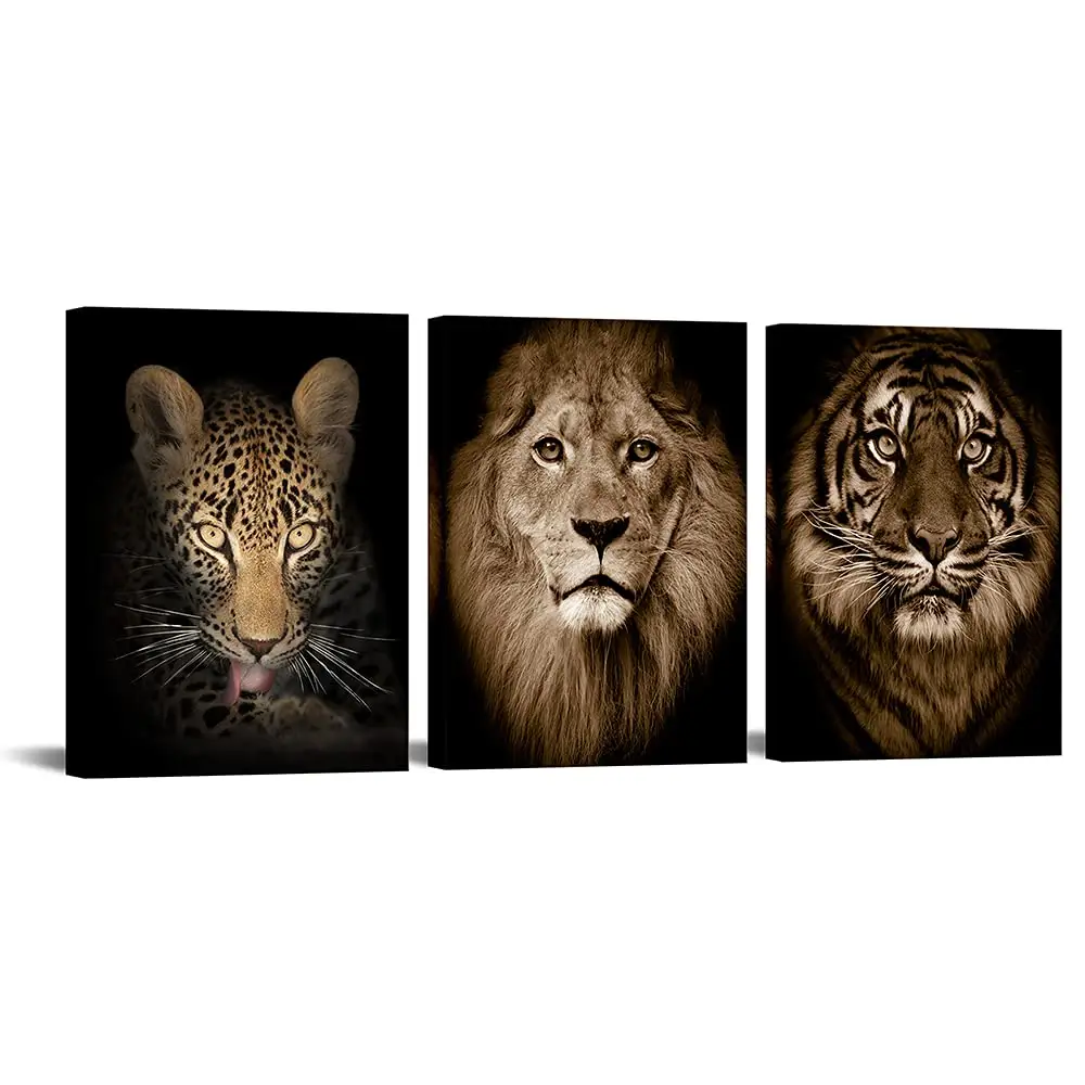 3 Panelen Luipaard Leeuw En Tijger Dier Schilderen Wildlife Woeste Beest Foto Poster Print Op Canvas Voor Slaapkamer Home Decoratie