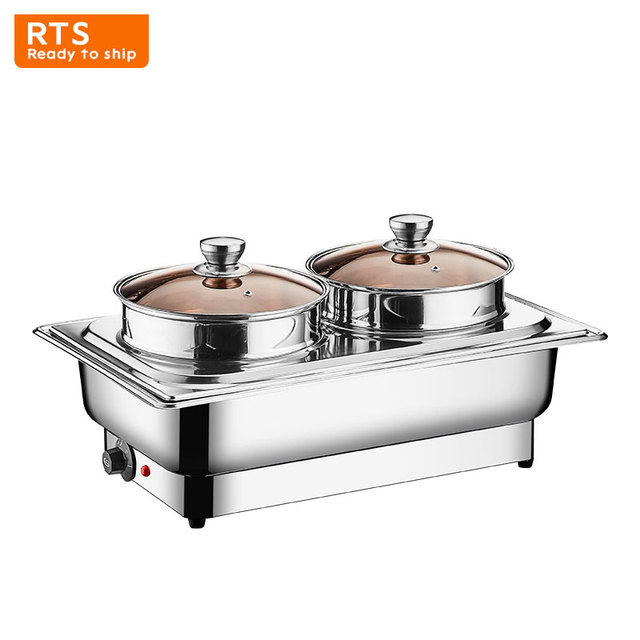 8L Electric Soup Stove Stainless Steel and Copper Buffet Chafing Dish Self-Service Soup Warmer/Heater for Serving Food