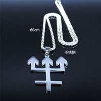 Nouveau Collier Pendentif Homme Hip Hop en Acier Inoxydable Trident Croix Inversée Tendance
