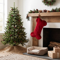 Calcetín Navideño Personalizado al por Mayor de Poliéster a Cuadros con Forma de Hueso, Diseño con Lazo para Colgar, Colgante para Árbol de Navidad, Bolsa de Almacenamiento de Regalos