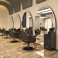 Miroir ovale de luxe pleine longueur pour salon avec lumière LED Miroirs double face pour salon de coiffure avec armoire de rangement