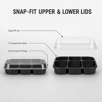 Barquette de préparation de repas en PP à 6 compartiments, 54 oz, recyclée GRS, sans BPA, avec couvercle à fermeture à clip pour kits repas, fitness et restauration