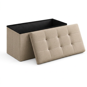 Banco de Almacenamiento de Tela Marrón de Lujo, Otomana Acolchada para Sala de Estar, Muebles para el Hogar - Product Image 1