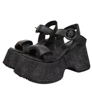 Sandalias de tacón alto de cuero genuino para mujer, modelo 2025, con punta abierta, antideslizantes, de suela gruesa y estilo romano, ideales para el verano. - Product Image 5